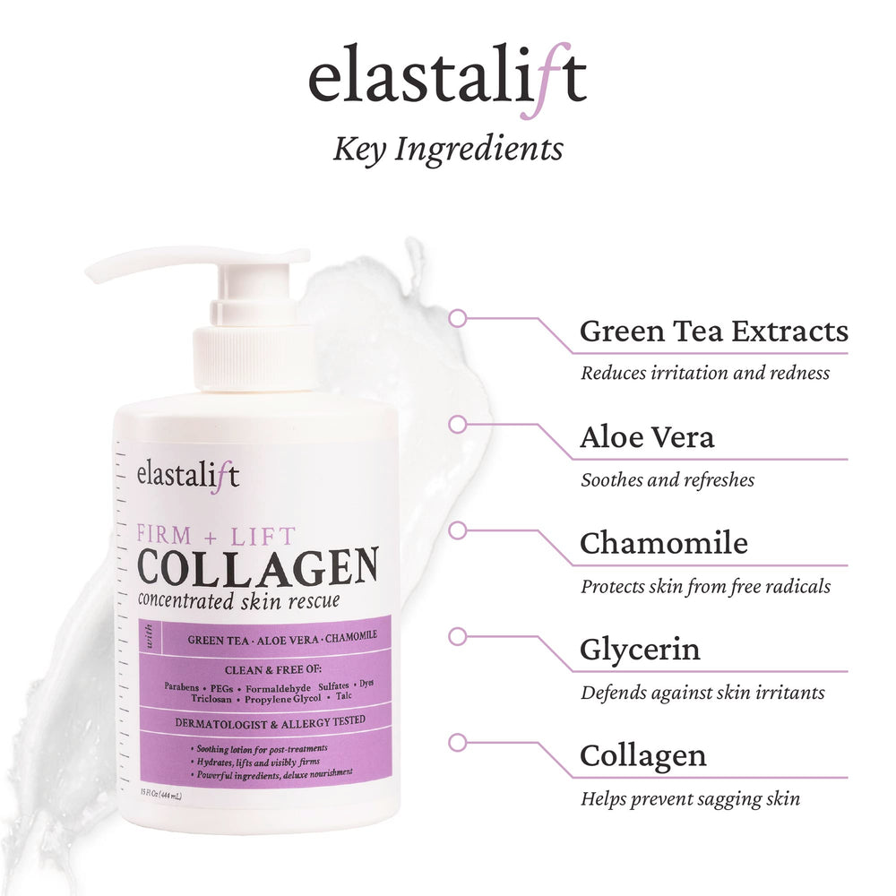 Elastalift fragrance-free collagen cream application demonstrates quick-absorbing hydration for daily use.