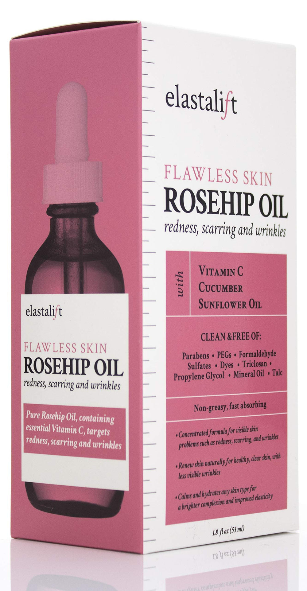 Elastalift rosehip oil after use showing glow and even complexion