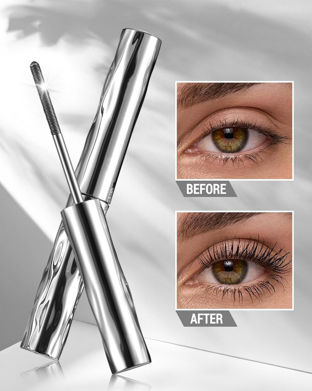 ELECANE Iron Wand Mascara close-up shows precise application and lash separation.