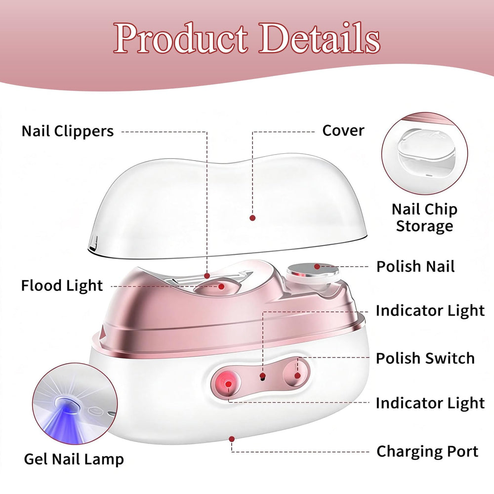 Electric Nail Clipper 4in1 auto lid adsorption reduces lid detachment during use