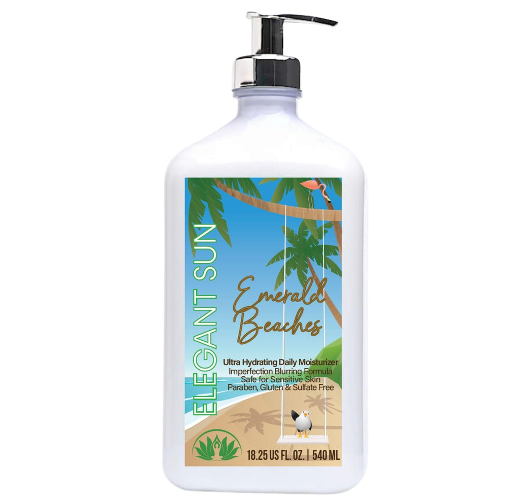 Elegant Sun Emerald Beaches ingredients glow hints at peppermint and green tea infusion.