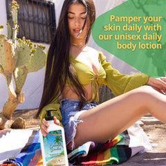 Elegant Sun Emerald Beaches scene by the beach conveys after-sun hydration benefits.