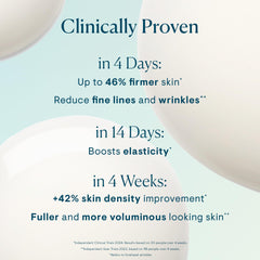 Elemis serum droplets on skin show hydration and firmness potential.