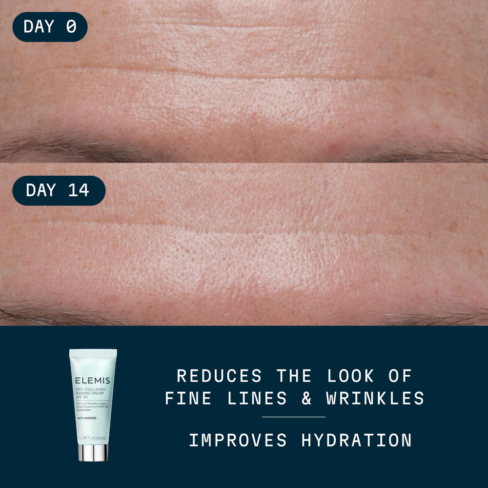 Elemis Pro-Collagen Marine Cream SPF 30 on vanity display with a natural glow.