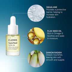 ELEMIS Superfood facial oil droplets delivering nourishing glow.