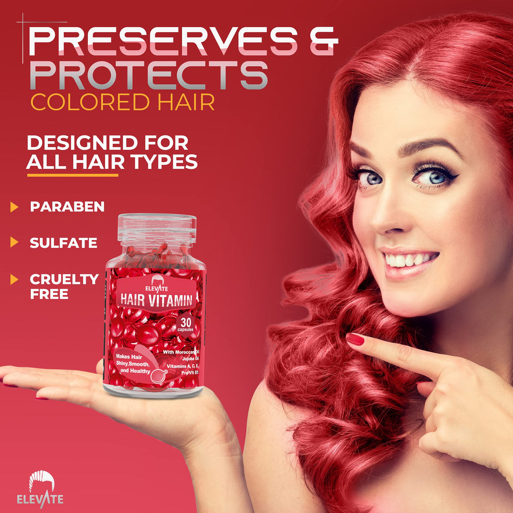 Elevate bottle with cap off showing nutrient-rich formula and shine