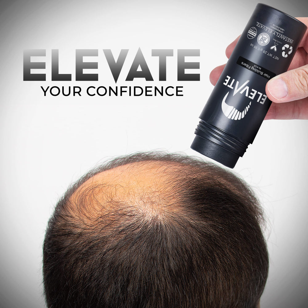 Elevate Hair Fibers natural keratin blends with hair for seamless texture.