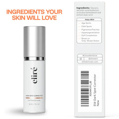 Eliré serum packaging box highlighting premium branding and spill-free design
