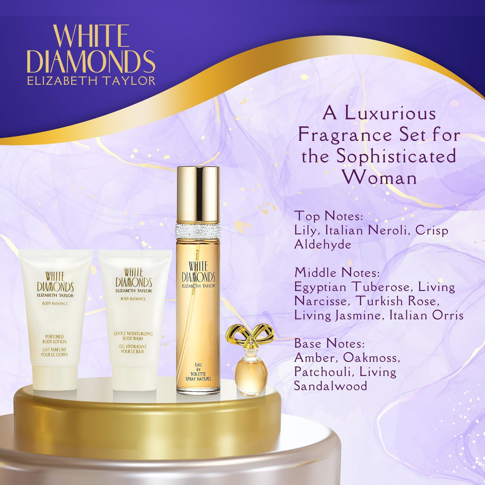 Elizabeth Taylor White Diamonds gift packaging shot ready for display and gifting.