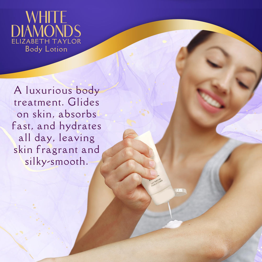 Elizabeth Taylor White Diamonds perfumed body lotion adds moisture with a subtle scent.