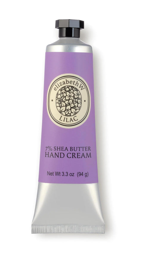 Elizabeth W Lilac Hand Cream bottle showing nourishing shea butter for daily use