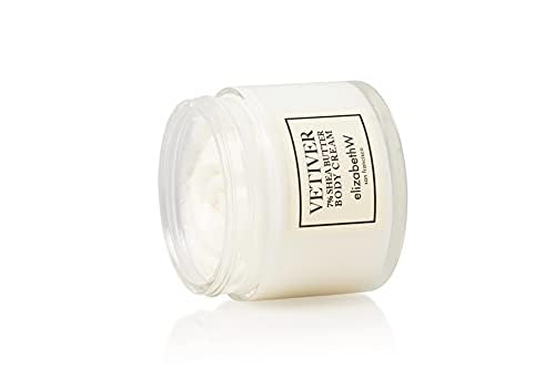 Elizabeth W Vetiver Body Cream being applied, skin feels nourished and refreshed.