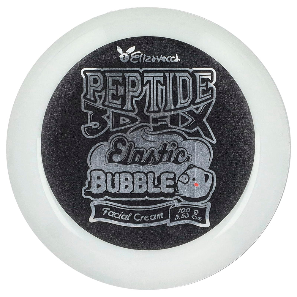 Elizavecca 3D Peptide Elastic Water Bubble Cream texture closeup conveys creamy, moisturizing feel.