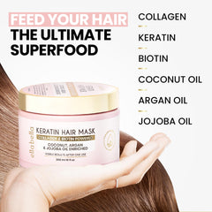 ELLA BELLA Keratin Hair Mask supports growth from roots to tips.