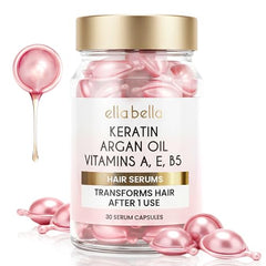 ELLA BELLA Keratin Hair Serum bottle for smoother, shinier hair.