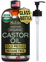 Ella & Eden castor oil bottle with pump for mess-free application