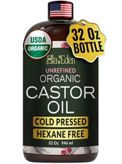 Ella & Eden castor oil 32oz bottle, pure hexane-free for daily hair and skin care.