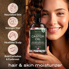 Ella & Eden Castor Oil used on lashes and brows for fullness.