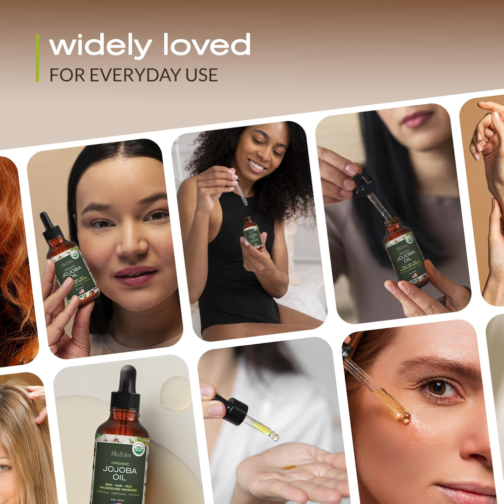 Ella Eden Jojoba Oil bottle in hair care routine for shine.