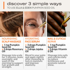 Ella & Eden vitamins-rich pumpkin seed oil emphasizing nurturing hair strength.