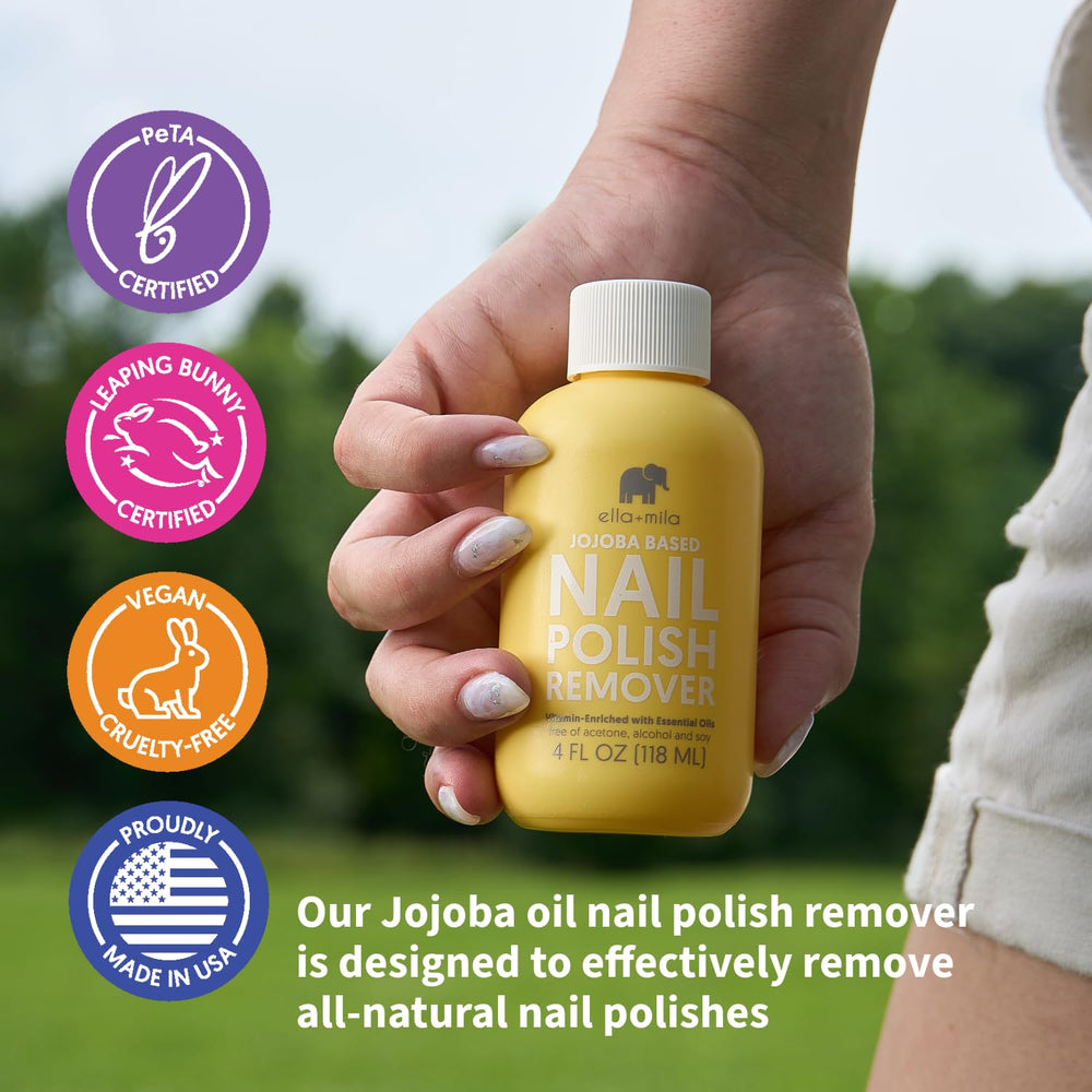 Nourishing jojoba oil emphasizes hydration during removal.
