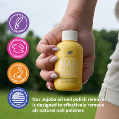 Nourishing jojoba oil emphasizes hydration during removal.