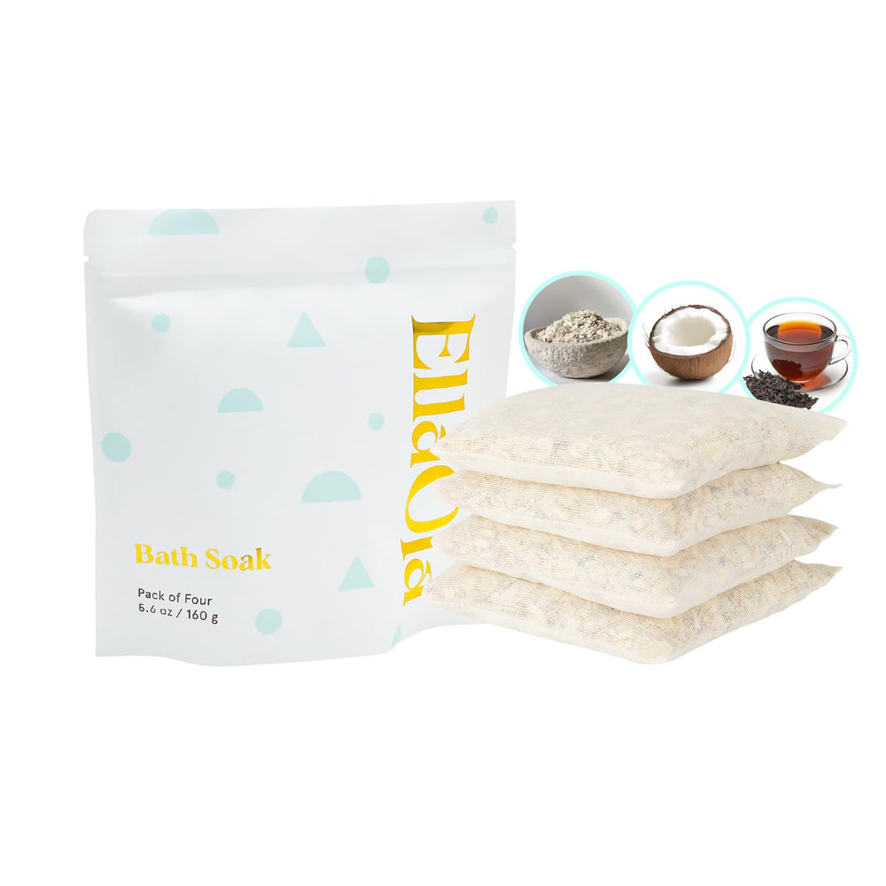 EllaOLA oatmeal bath soak packaging highlights sustainable materials for gentle bathtime