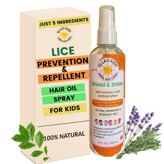 Ella's Kids Shield and Shine spray bottle ready for detangling and conditioning.