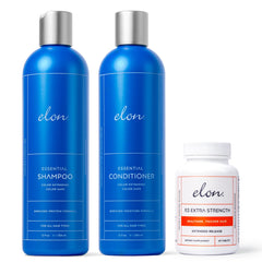 Elon Complete Care Kit shampoo bottle showing hydrating formula for healthy hair