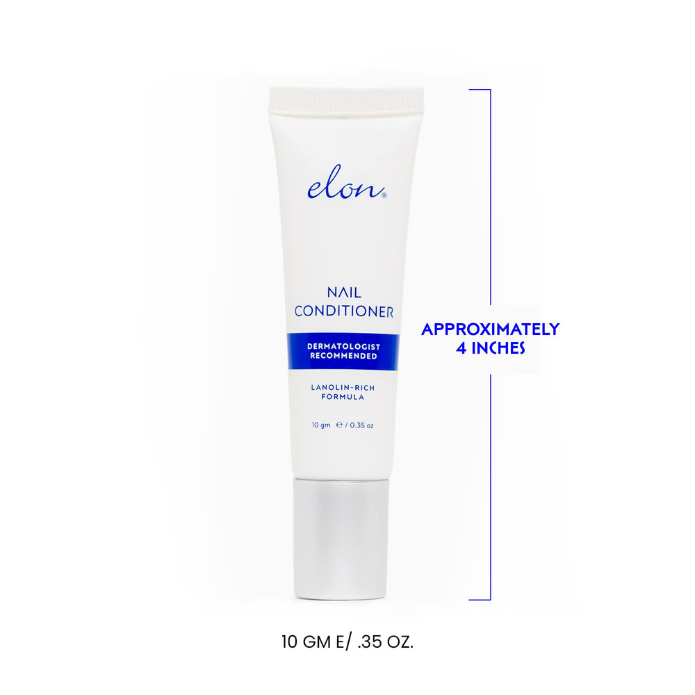 Packaging with a dermatologist-podiatrist endorsement badge for Elon Essentials