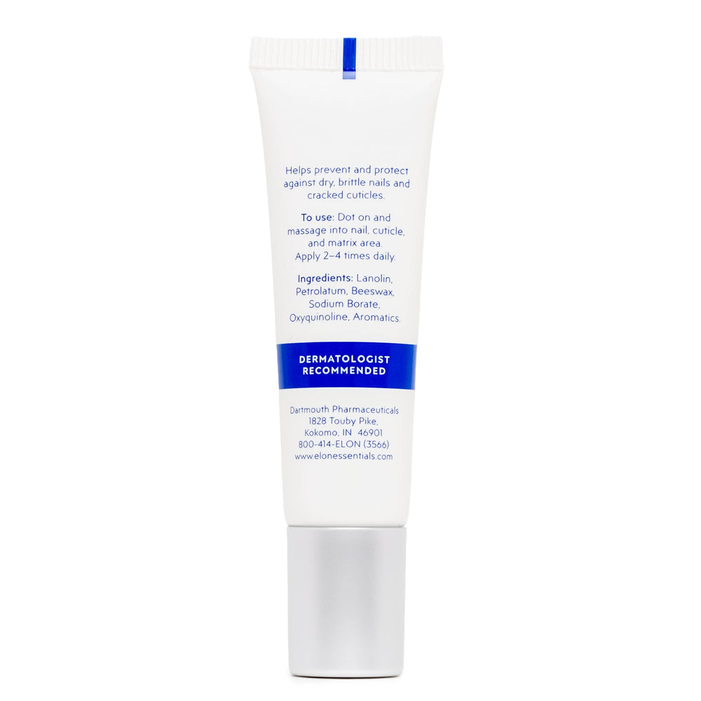 Elon nail care routine shot featuring tube, cuticles, and smooth nails