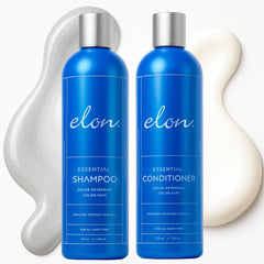 Elon sulfate-free shampoo front bottle shows color-safe care for color treated hair
