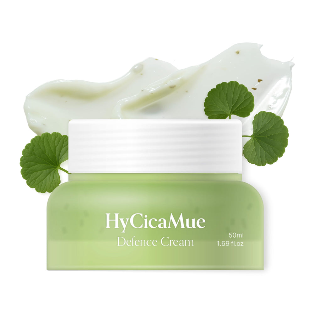 Elravie HyCicaMue Defence Cream bottle shows a lightweight barrier-restoring formula