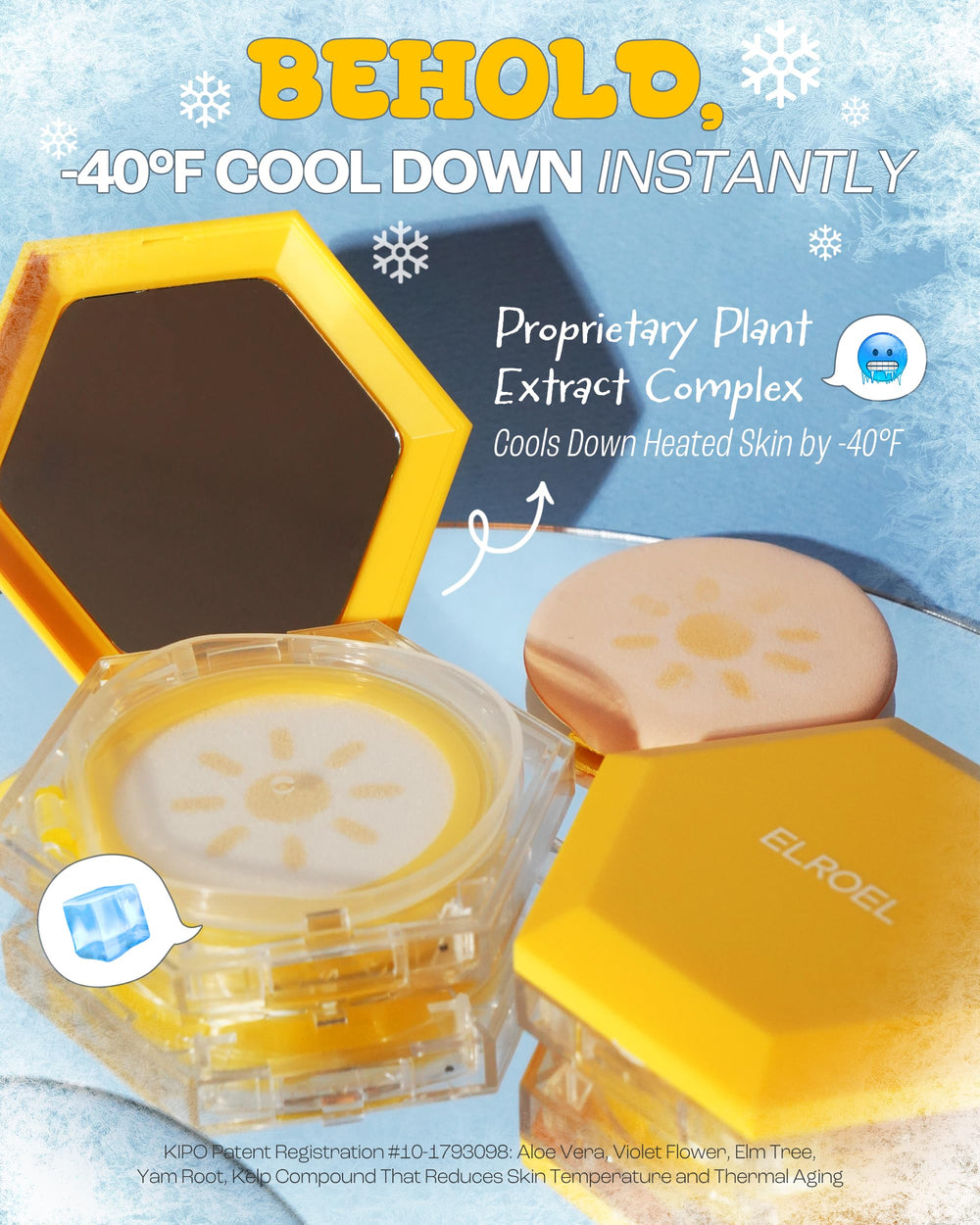 ELROEL Pang Pang Sun Cushion cooling complex refreshes skin on application.
