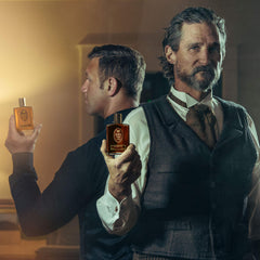 ELSHA Cologne 1776 bottle on vanity hints at everyday luxury.