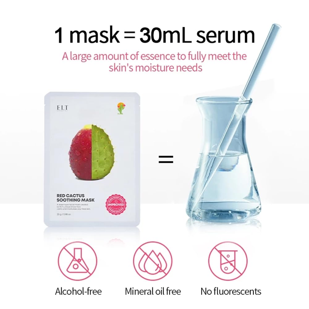 Close-up of ELT Red Cactus Mask sheet showing rich serum for hydration.