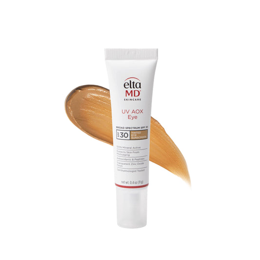 Eltamd UV AOX Eye Sunscreen tinted bottle provides eye-area protection with mineral SPF 30.