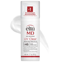 EltaMD UV Clear sunscreen bottle showing clear, non-greasy protection for sensitive skin