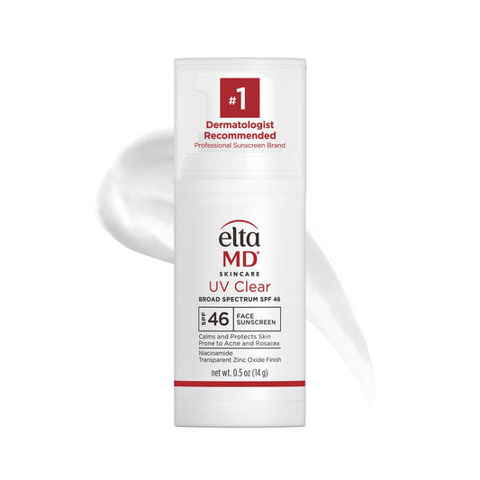 EltaMD UV Clear bottle front view, lightweight sunscreen for sensitive, acne-prone skin