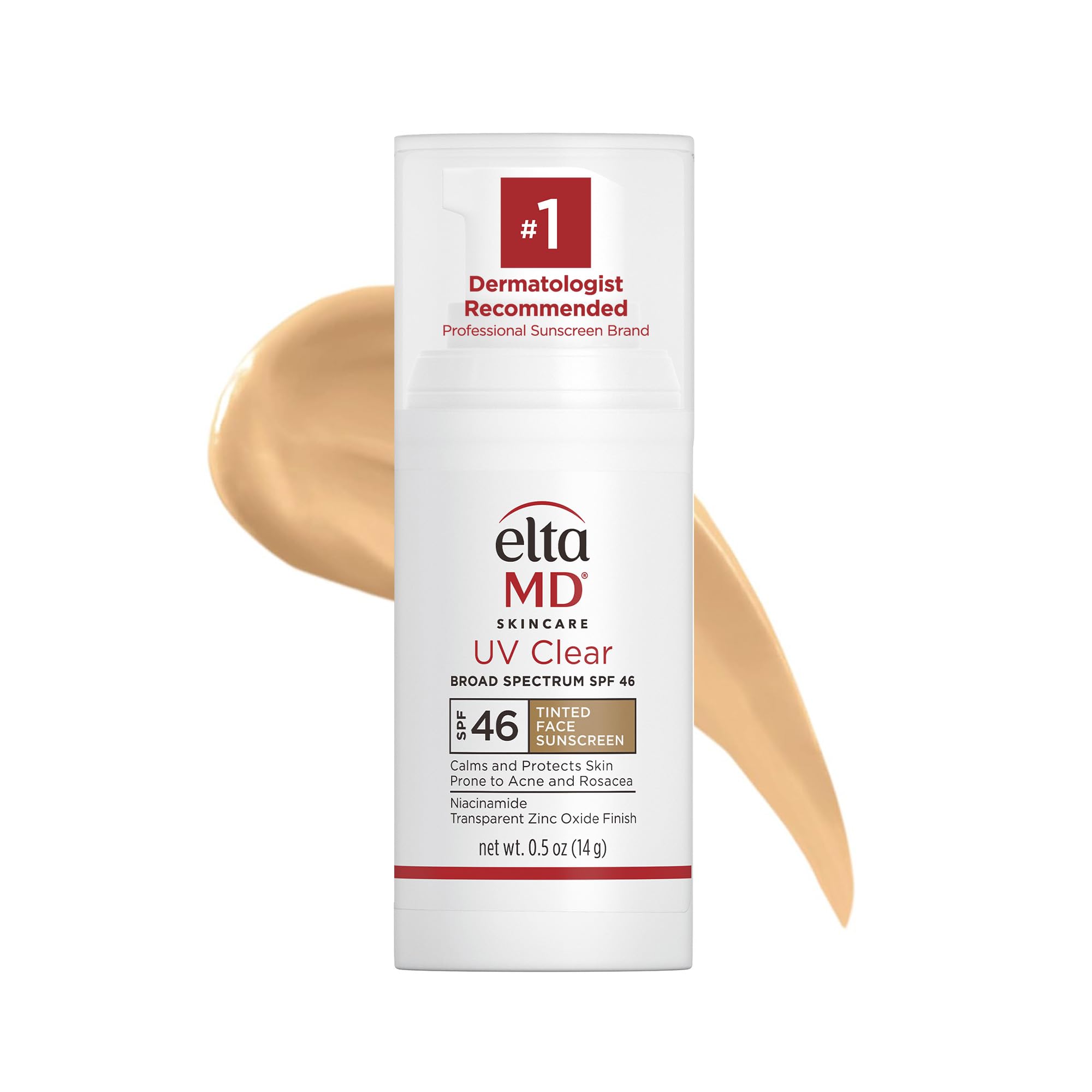 EltaMD UV Clear tinted sunscreen bottle shown for daily sun protection on sensitive skin.