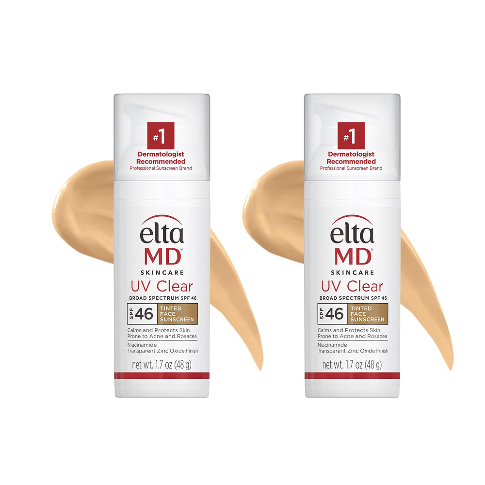 EltaMD UV Clear tinted sunscreen in pump bottle provides SPF 46 protection for daily use