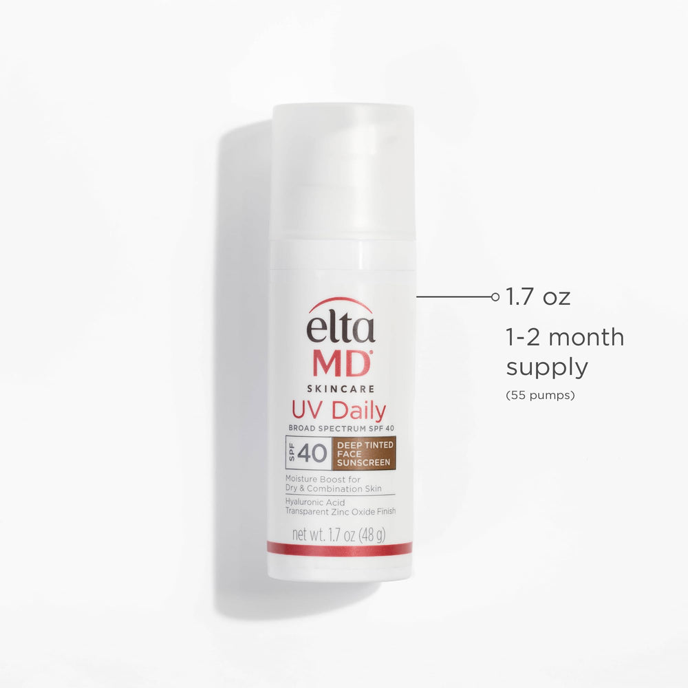 EltaMD UV Daily Deep Tint protection graphic with UVA/UVB symbols.