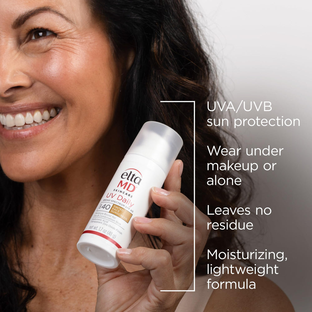 EltaMD UV Daily tinted SPF 40 swirl on hand shows sheer tint blending.