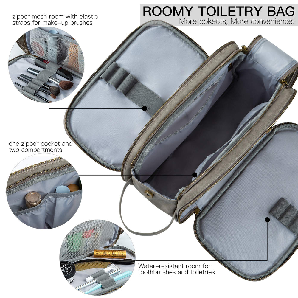 Elviros Toiletry Bag PU leather texture signaling premium, durable travel companion