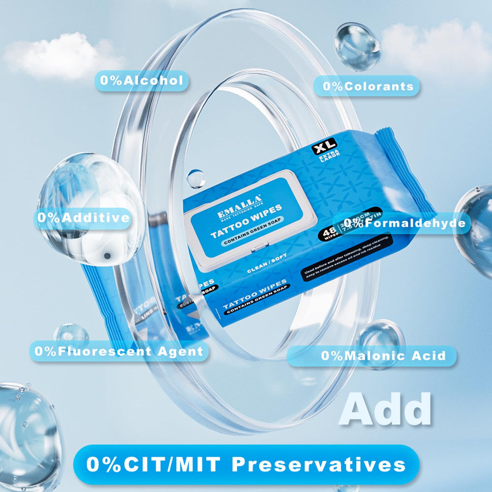 Daily-use wipes maintain vibrant tattoo appearance with gentle care.