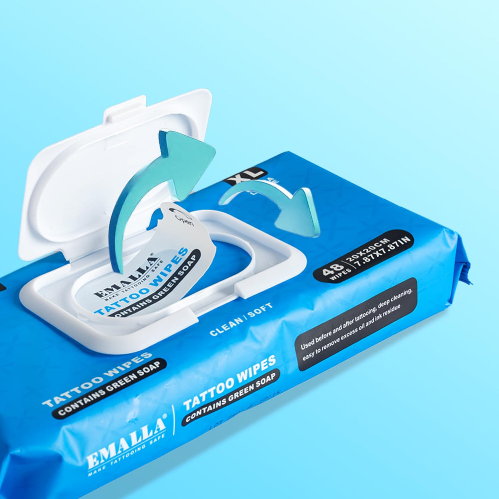 Emalla wipes with no alcohol for gentler tattoo aftercare.