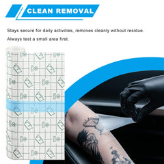 Emalla professional tattoo aftercare patch; transparent film for monitoring healing.