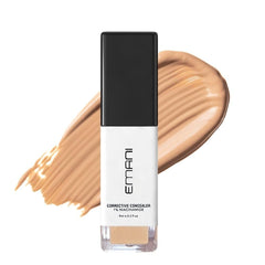 Emani HD Corrective Liquid Concealer Medium packaging shows vegan, cruelty-free formula for daily use.