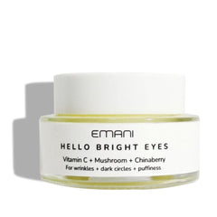 Emani Hello Bright Eyes jar closeup shows creamy texture for under-eye hydration