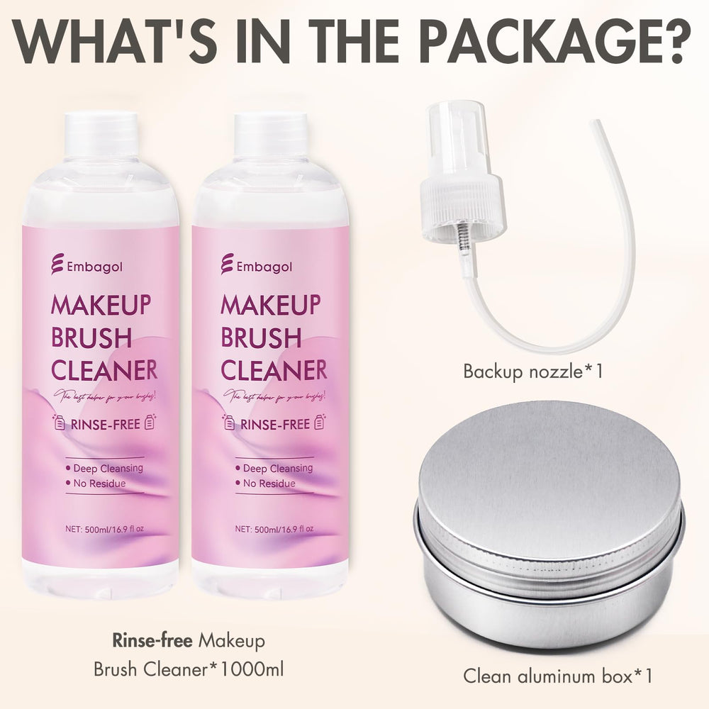 Embagol makeup brush cleaner nozzle-spray enables fast, targeted cleaning.